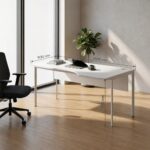 Skyland White Ergonomic Corner Office Desk Right-Hand 160x90cm, Computer Table with Modesty Panel, Cable Hole and Adjustable Feet, European Quality