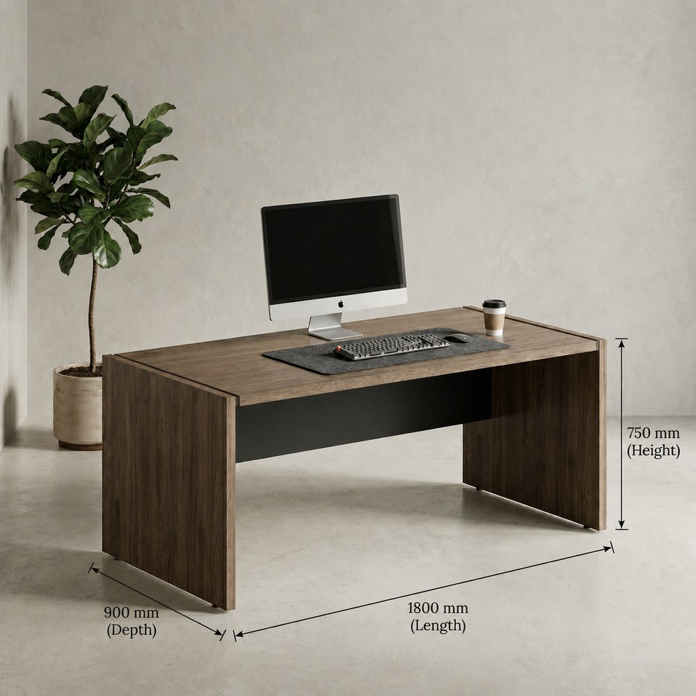 Skyland Walnut & Anthracite Executive Office Desk 180x90cm, Large Manager Desk with 36mm Glossy Top, Wide Panel Legs and Adjustable Feet, European Quality - Image 3