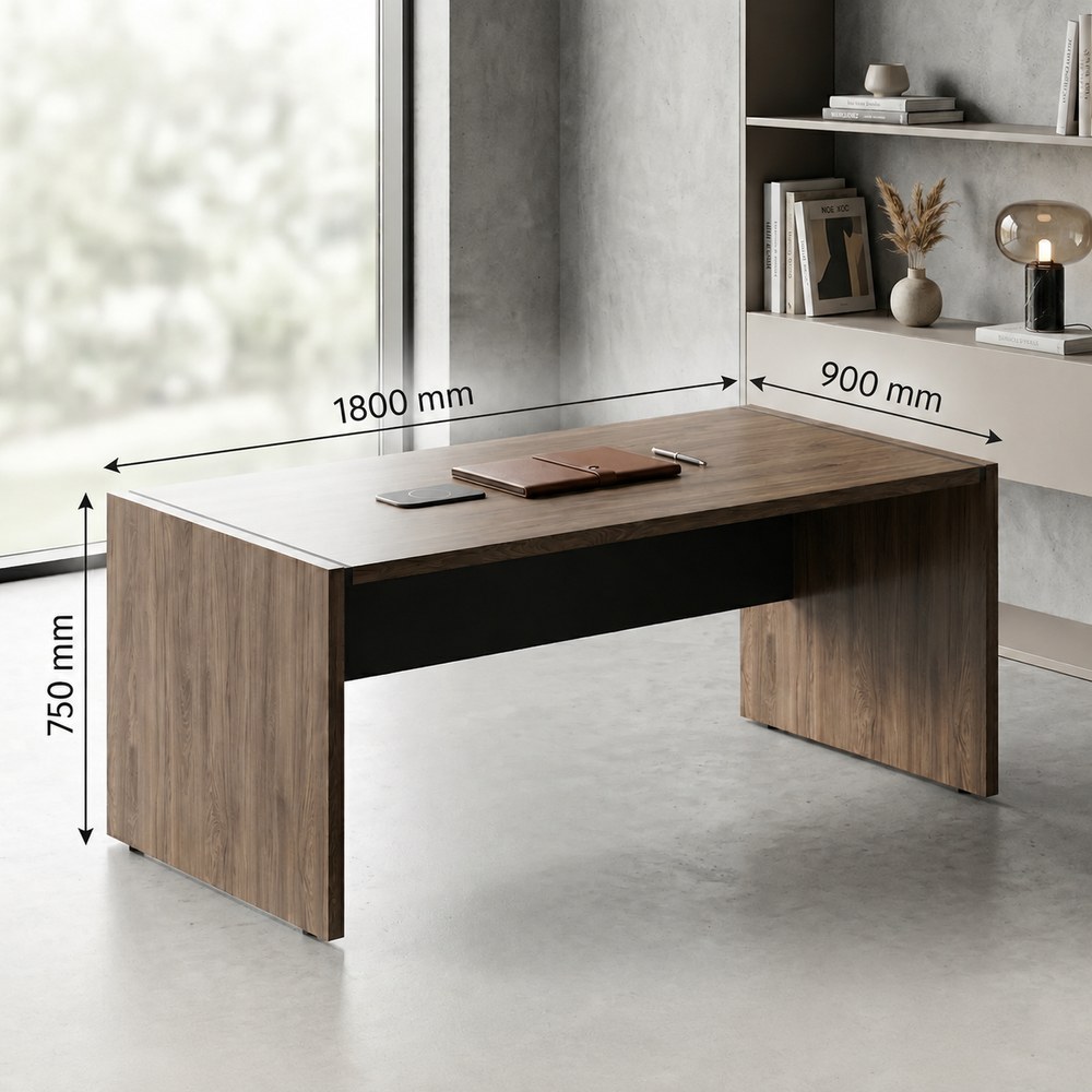 Skyland Walnut & Anthracite Executive Office Desk 180x90cm, Large Manager Desk with 36mm Glossy Top, Wide Panel Legs and Adjustable Feet, European Quality - Image 4