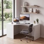 Skyland White Ergonomic Corner Office Desk Left-Hand 140x90 cm, Reinforced Computer Table with Ergo Cutout and Adjustable Feet, European Quality