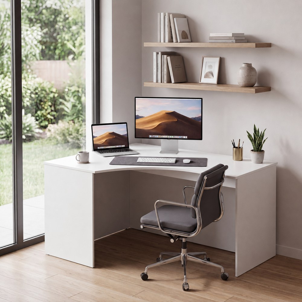 Skyland White Ergonomic Corner Office Desk Left-Hand 140x90 cm, Reinforced Computer Table with Ergo Cutout and Adjustable Feet, European Quality - Image 3