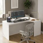 Skyland White Large Corner Office Desk Right-Hand 160x90cm, Reinforced Computer Table with Optional Modesty Panel and Adjustable Feet, European Quality