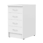 Skyland White 4-Drawer Pedestal Cabinet for Home Office, Under Desk Storage Unit with Lockable Top Drawer, Smooth-Gliding Rails, 412×450×753mm, European Quality