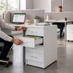 Skyland White 4-Drawer Pedestal Cabinet for Home Office, Under Desk Storage Unit with Lockable Top Drawer, Smooth-Gliding Rails, 412×450×753mm, European Quality