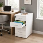 Skyland White 4-Drawer Pedestal Cabinet for Home Office, Under Desk Storage Unit with Lockable Top Drawer, Smooth-Gliding Rails, 412×450×753mm, European Quality