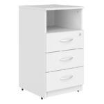 Skyland White 3-Drawer Pedestal Cabinet with Lockable Top Drawer and Adjustable Feet, Under Desk Office Storage Unit, 407×450×760mm, European Quality
