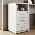 Skyland White 3-Drawer Pedestal Cabinet with Lockable Top Drawer and Adjustable Feet, Under Desk Office Storage Unit, 407×450×760mm, European Quality