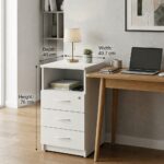 Skyland White 3-Drawer Pedestal Cabinet with Lockable Top Drawer and Adjustable Feet, Under Desk Office Storage Unit, 407×450×760mm, European Quality