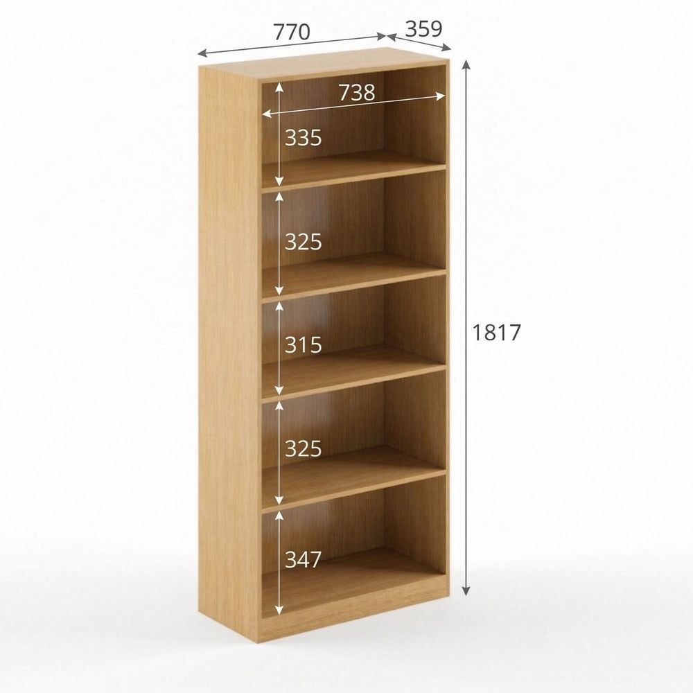 Skyland Light Oak Tall Bookcase with 5 Open Shelves and Adjustable Feet, Freestanding Shelving Unit for Home Office, 77×35.9×181.5 cm, Home Office Furniture, European Quality - Image 2