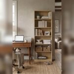 Skyland Light Oak Tall Bookcase with 5 Open Shelves and Adjustable Feet, Freestanding Shelving Unit for Home Office, 77×35.9×181.5 cm, Home Office Furniture, European Quality