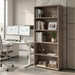 Skyland Sonoma Oak Tall Bookcase with 5 Open Shelves and Adjustable Feet, Large Freestanding Shelving Unit, 85×41×193 cm, Home Office Furniture, European Quality