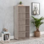 Skyland Sonoma Oak Tall Bookcase with 5 Open Shelves and Adjustable Feet, Large Freestanding Shelving Unit, 85×41×193 cm, Home Office Furniture, European Quality