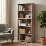 Skyland Sonoma Oak Tall Bookcase with 5 Open Shelves and Adjustable Feet, Large Freestanding Shelving Unit, 85×41×193 cm, Home Office Furniture, European Quality