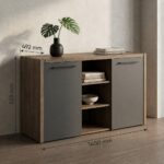 Skyland Anthracite & Walnut Sideboard Cabinet with 2 Doors and Open Shelving, Large Storage Credenza for Living Room or Home Office, 1400×490×826mm, MORRIS TREND Collection, European Quality