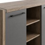 Skyland Anthracite & Walnut Sideboard Cabinet with 2 Doors and Open Shelving, Large Storage Credenza for Living Room or Home Office, 1400×490×826mm, MORRIS TREND Collection, European Quality