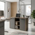 Skyland Anthracite & Walnut Sideboard Cabinet with 2 Doors and Open Shelving, Large Storage Credenza for Living Room or Home Office, 1400×490×826mm, MORRIS TREND Collection, European Quality