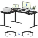 FLEXISPOT Electric Height Adjustable L-Shaped Standing Desk 63 x 47 Inch Reversible Corner with Memory Presets and Anti-Collision System Ergonomic Sit Stand Workstation for Home and Office - Black