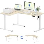 FLEXISPOT Electric Height Adjustable L-Shaped Standing Desk 63 x 47 Inch Reversible Corner with Memory Presets and Anti-Collision System Ergonomic Sit Stand Workstation for Home and Office - Maple