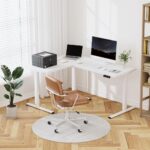 FLEXISPOT Electric Height Adjustable L-Shaped Standing Desk 63 x 47 Inch Reversible Corner with Memory Presets and Anti-Collision System Ergonomic Sit Stand Workstation for Home and Office - White