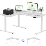 FLEXISPOT Electric Height Adjustable L-Shaped Standing Desk 63 x 47 Inch Reversible Corner with Memory Presets and Anti-Collision System Ergonomic Sit Stand Workstation for Home and Office - White