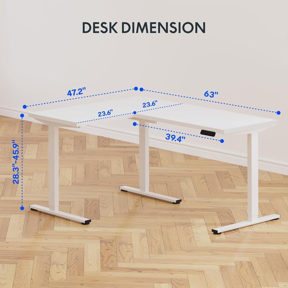FLEXISPOT Electric Height Adjustable L-Shaped Standing Desk 63 x 47 Inch Reversible Corner with Memory Presets and Anti-Collision System Ergonomic Sit Stand Workstation for Home and Office - White - Image 3