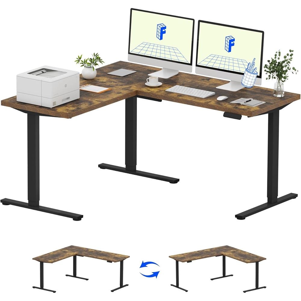 FLEXISPOT Electric Height Adjustable L-Shaped Standing Desk 63 x 55 Inch Reversible Corner with Memory Presets and Anti-Collision System Ergonomic Sit Stand Workstation for Home Office - Rustic Brown - Image 2
