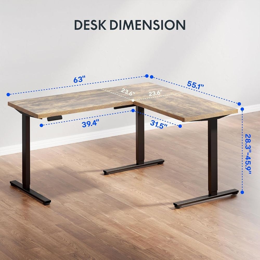 FLEXISPOT Electric Height Adjustable L-Shaped Standing Desk 63 x 55 Inch Reversible Corner with Memory Presets and Anti-Collision System Ergonomic Sit Stand Workstation for Home Office - Rustic Brown - Image 3