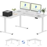 FLEXISPOT Electric Height Adjustable L-Shaped Standing Desk 63 x 55 Inch Reversible Corner with Memory Presets and Anti-Collision System Ergonomic Sit Stand Workstation for Home and Office - White