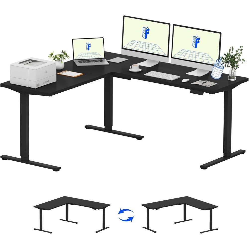 FLEXISPOT Electric Height Adjustable L-Shaped Standing Desk 71 x 63 Inch Reversible Corner with Memory Presets and Anti-Collision System Ergonomic Sit Stand Workstation for Home and Office - Black - Image 2