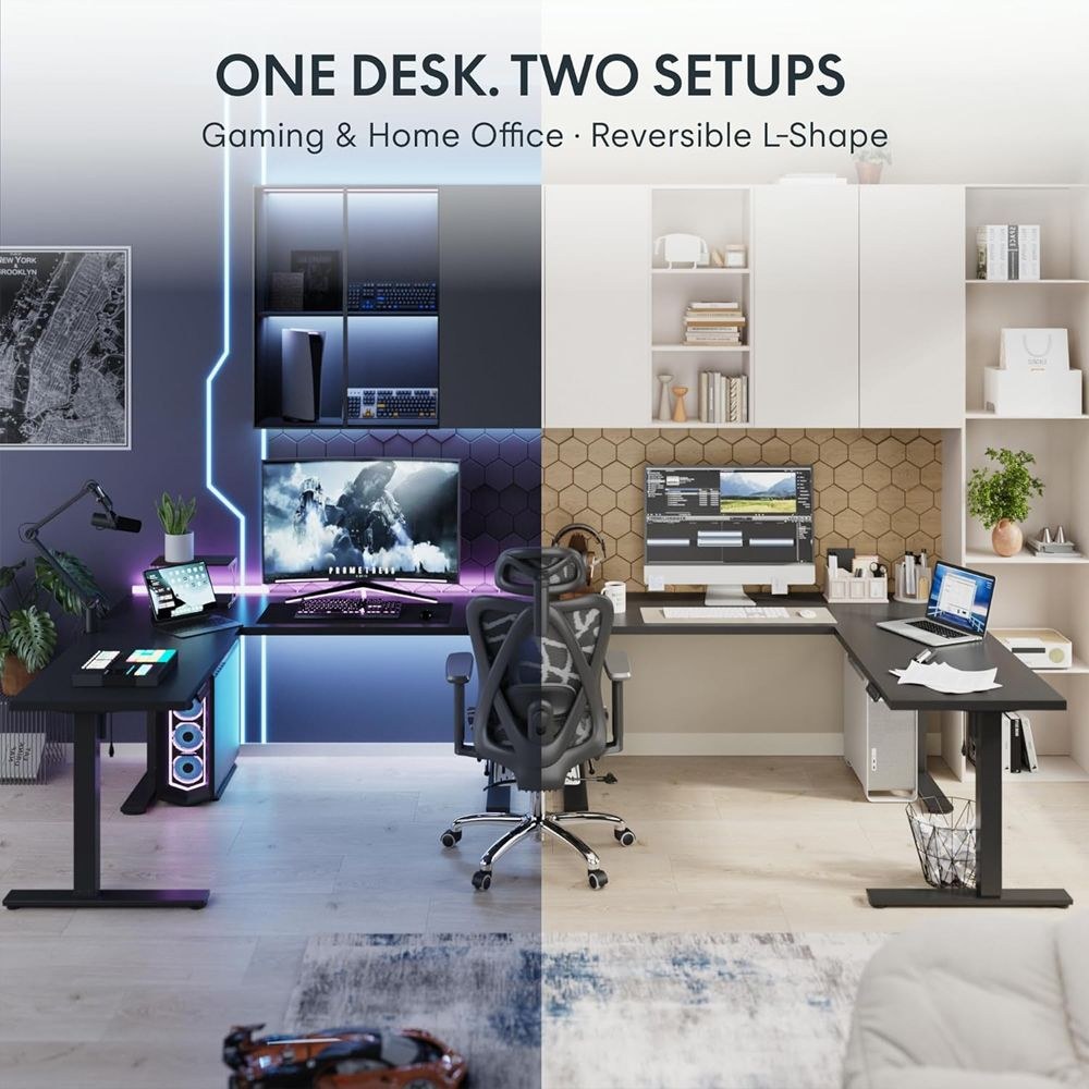 FLEXISPOT Electric Height Adjustable L-Shaped Standing Desk 71 x 63 Inch Reversible Corner with Memory Presets and Anti-Collision System Ergonomic Sit Stand Workstation for Home and Office - Black - Image 4