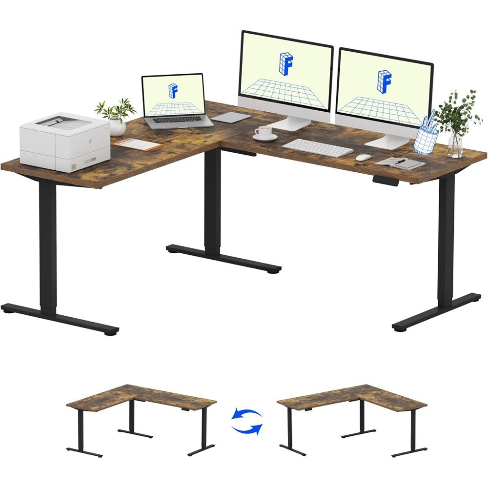FLEXISPOT Electric Height Adjustable L-Shaped Standing Desk 71 x 63 Inch Reversible Corner with Memory Presets and Anti-Collision System Ergonomic Sit Stand Workstation for Home Office - Rustic Brown - Image 2