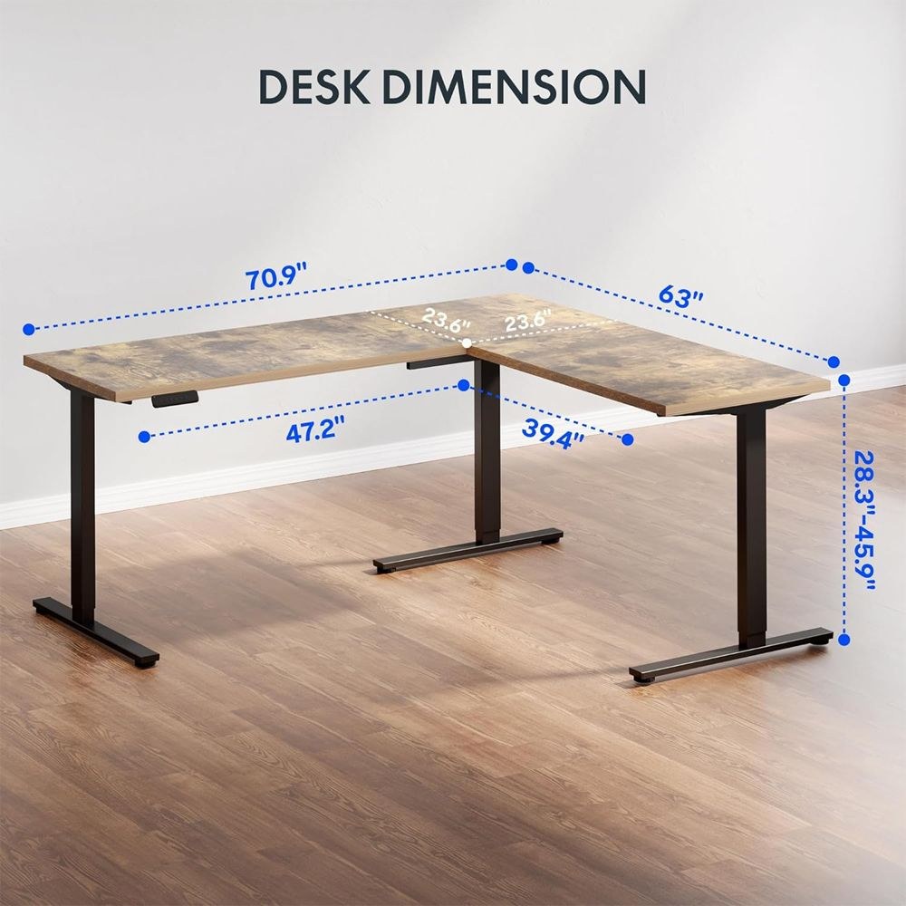 FLEXISPOT Electric Height Adjustable L-Shaped Standing Desk 71 x 63 Inch Reversible Corner with Memory Presets and Anti-Collision System Ergonomic Sit Stand Workstation for Home Office - Rustic Brown - Image 3