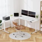 FLEXISPOT Electric Height Adjustable L-Shaped Standing Desk 71 x 63 Inch Reversible Corner with Memory Presets and Anti-Collision System Ergonomic Sit Stand Workstation for Home and Office - White