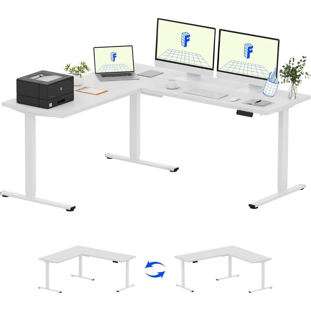 FLEXISPOT Electric Height Adjustable L-Shaped Standing Desk 71 x 63 Inch Reversible Corner with Memory Presets and Anti-Collision System Ergonomic Sit Stand Workstation for Home and Office - White - Image 2