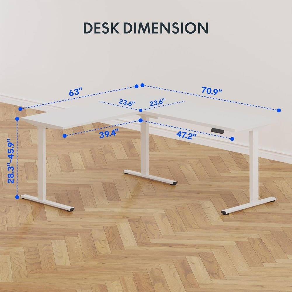 FLEXISPOT Electric Height Adjustable L-Shaped Standing Desk 71 x 63 Inch Reversible Corner with Memory Presets and Anti-Collision System Ergonomic Sit Stand Workstation for Home and Office - White - Image 3
