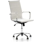 LUXINO PU Chrome High-Back Ergonomic Office Chair with Height Adjustable Seat-Complete Comfort for Your Workspace (High Back, White)