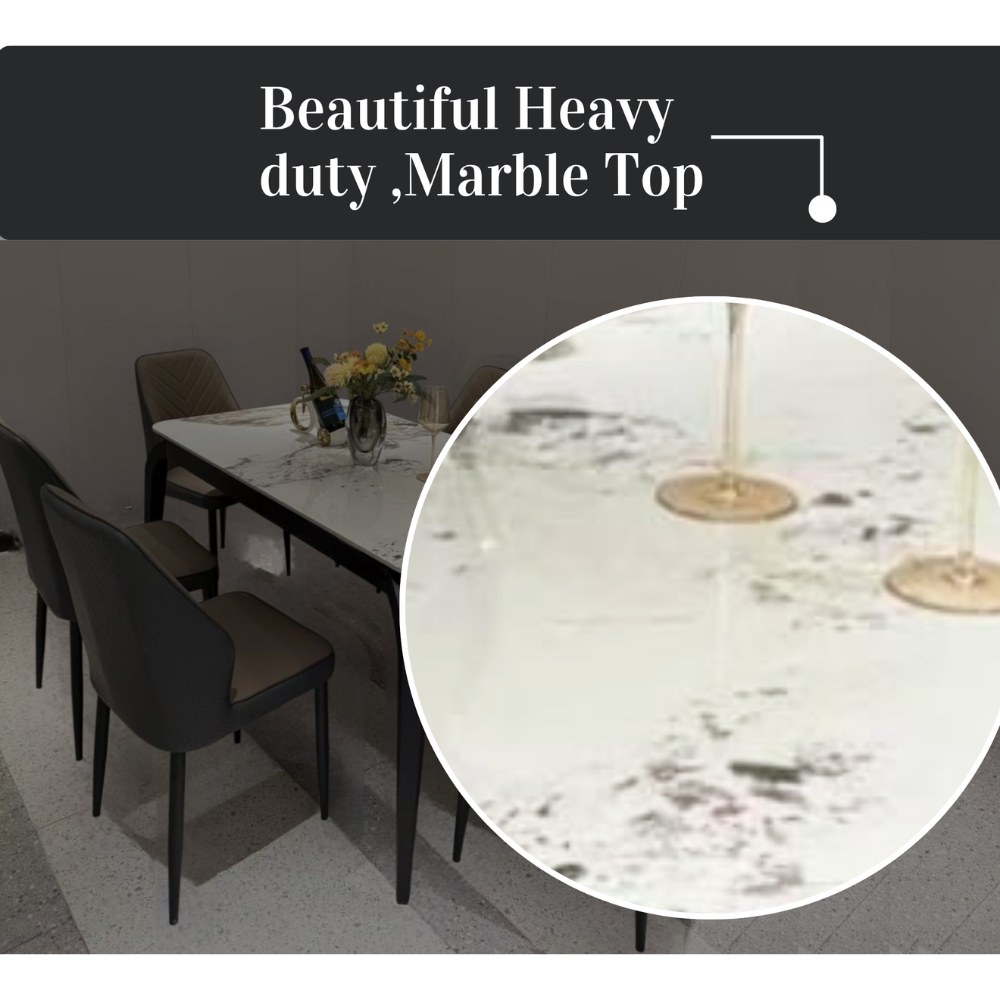 LHFHOMT-7-Pieces Dining Set, (Free Installation) 1 Piece Marble Top Rectangular Table With with 6 Chairs Modern Design Furniture for Home, Kitchen, Dining Room, Cafeteria - Image 4
