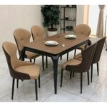 LHFHOMT-7-Pieces Dining Set, (Free Installation) 1 Piece Marble Top Rectangular Table With with 6 Chairs Modern Design Furniture for Home, Kitchen, Dining Room, Cafeteria