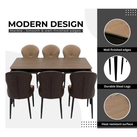 LHFHOMT-7-Pieces Dining Set, (Free Installation) 1 Piece Marble Top Rectangular Table With with 6 Chairs Modern Design Furniture for Home, Kitchen, Dining Room, Cafeteria - Image 3