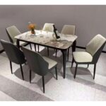 LHFHOMT-7-Pieces Dining Set, (Free Installation) 1 Piece Marble Top Rectangular Table With with 6 Chairs Modern Design Furniture for Home, Kitchen, Dining Room, Cafeteria