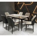 LHFHOMT-7-Pieces Dining Set, (Free Installation) 1 Piece Marble Top Rectangular Table With with 6 Chairs Modern Design Furniture for Home, Kitchen, Dining Room, Cafeteria