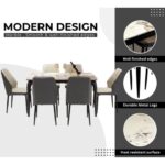 LHFHOMT-7-Pieces Dining Set, (Free Installation) 1 Piece Marble Top Rectangular Table With with 6 Chairs Modern Design Furniture for Home, Kitchen, Dining Room, Cafeteria