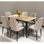 LHFHOMT-7-Pieces Dining Set, (Free Installation) 1 Piece Marble Top Rectangular Table With with 6 Chairs Modern Design Furniture for Home, Kitchen, Dining Room, Cafeteria