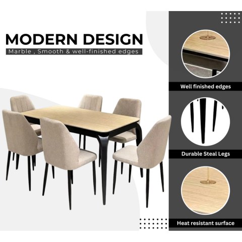 LHFHOMT-7-Pieces Dining Set, (Free Installation) 1 Piece Marble Top Rectangular Table With with 6 Chairs Modern Design Furniture for Home, Kitchen, Dining Room, Cafeteria - Image 3