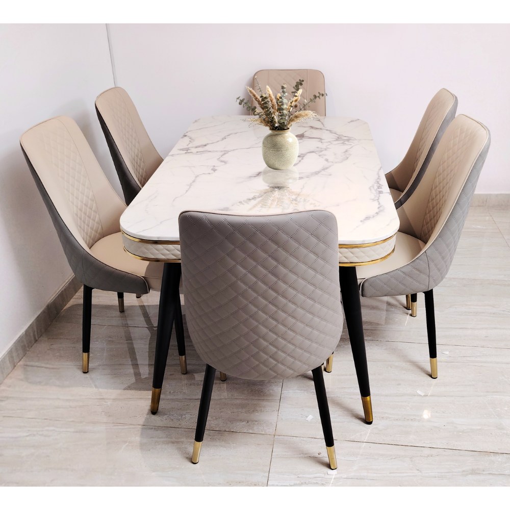 LHFHOMT-7-Pieces Dining Set, (Free Installation) 1 Piece Marble Top Rectangular Table With with 6 Upholstered Leather Chairs Modern Design Furniture for Home, Kitchen, Dining Room, Restaurant - Image 2