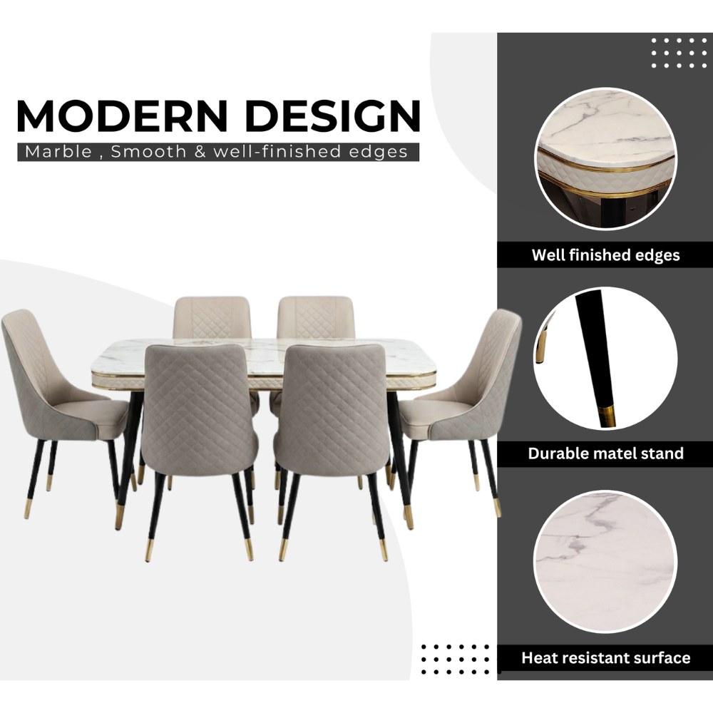 LHFHOMT-7-Pieces Dining Set, (Free Installation) 1 Piece Marble Top Rectangular Table With with 6 Upholstered Leather Chairs Modern Design Furniture for Home, Kitchen, Dining Room, Restaurant - Image 3