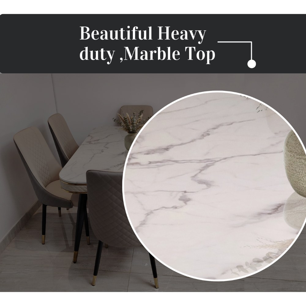 LHFHOMT-7-Pieces Dining Set, (Free Installation) 1 Piece Marble Top Rectangular Table With with 6 Upholstered Leather Chairs Modern Design Furniture for Home, Kitchen, Dining Room, Restaurant - Image 4