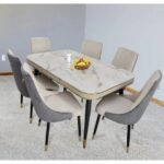 LHFHOMT-7-Pieces Dining Set, (Free Installation) 1 Piece Marble Top Rectangular Table With with 6 Chairs Modern Design Furniture for Home, Kitchen, Dining Room, Cafeteria