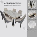 LHFHOMT-7-Pieces Dining Set, (Free Installation) 1 Piece Marble Top Rectangular Table With with 6 Chairs Modern Design Furniture for Home, Kitchen, Dining Room, Cafeteria