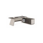 Modern Executive Office Desk with Side Storage Cabinet & CPU Compartment | Luxury Manager Workstation Table | Premium Wooden Office Desk for Home & Corporate Use